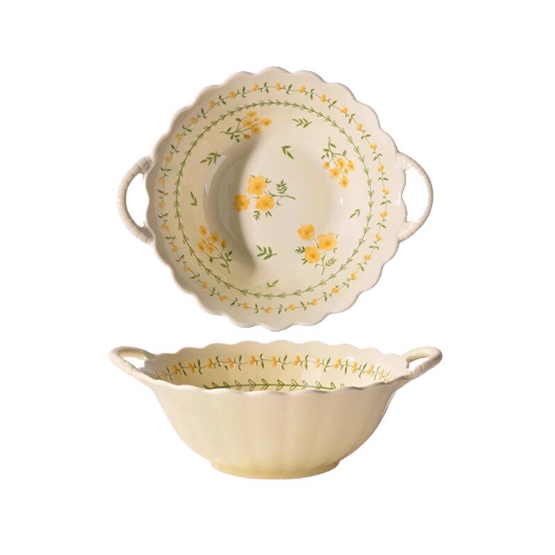 佩尔森双耳沙拉碗面碗家用2025新款汤碗高颜值大号水果酸奶釉下彩