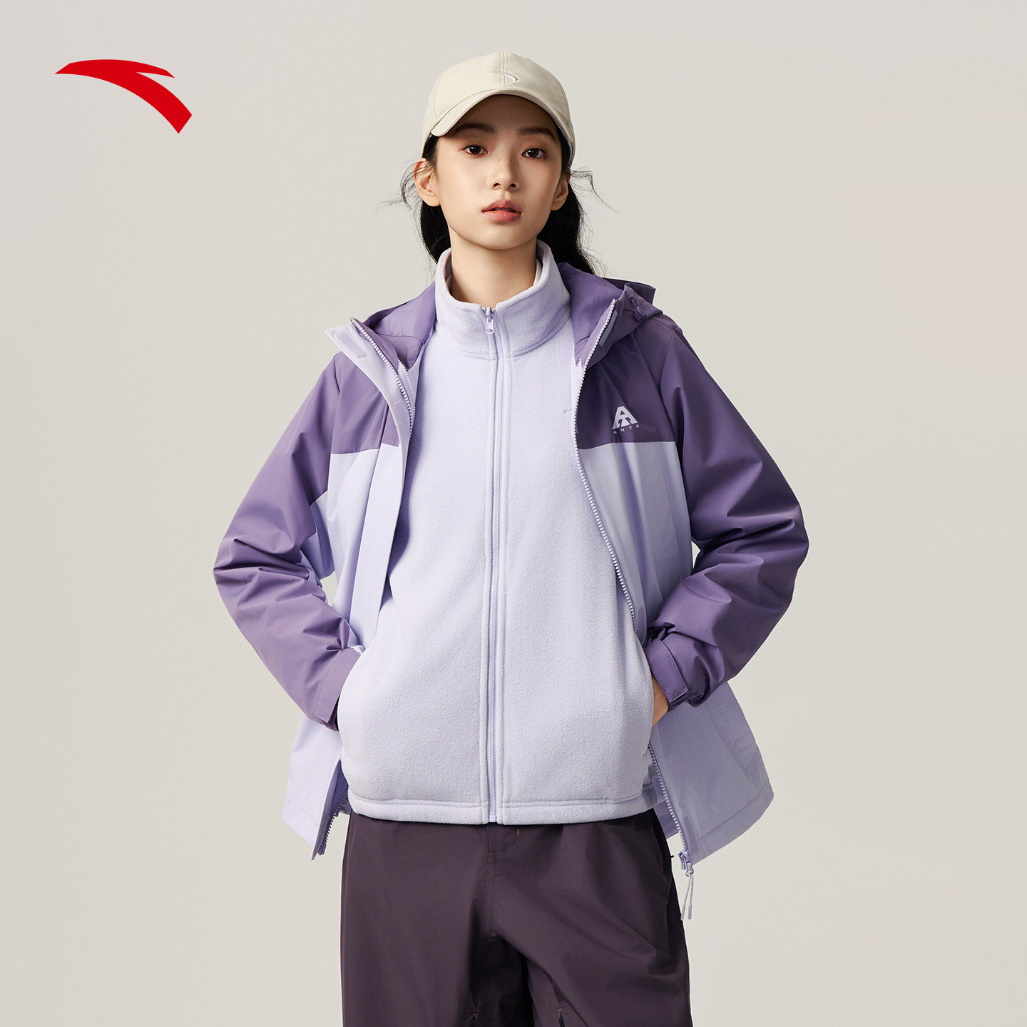 安踏三合一外套女2025新款冬季两件套防泼水夹克防风抓绒保暖上衣,淘宝优惠券,粉丝福利购,淘宝优惠卷