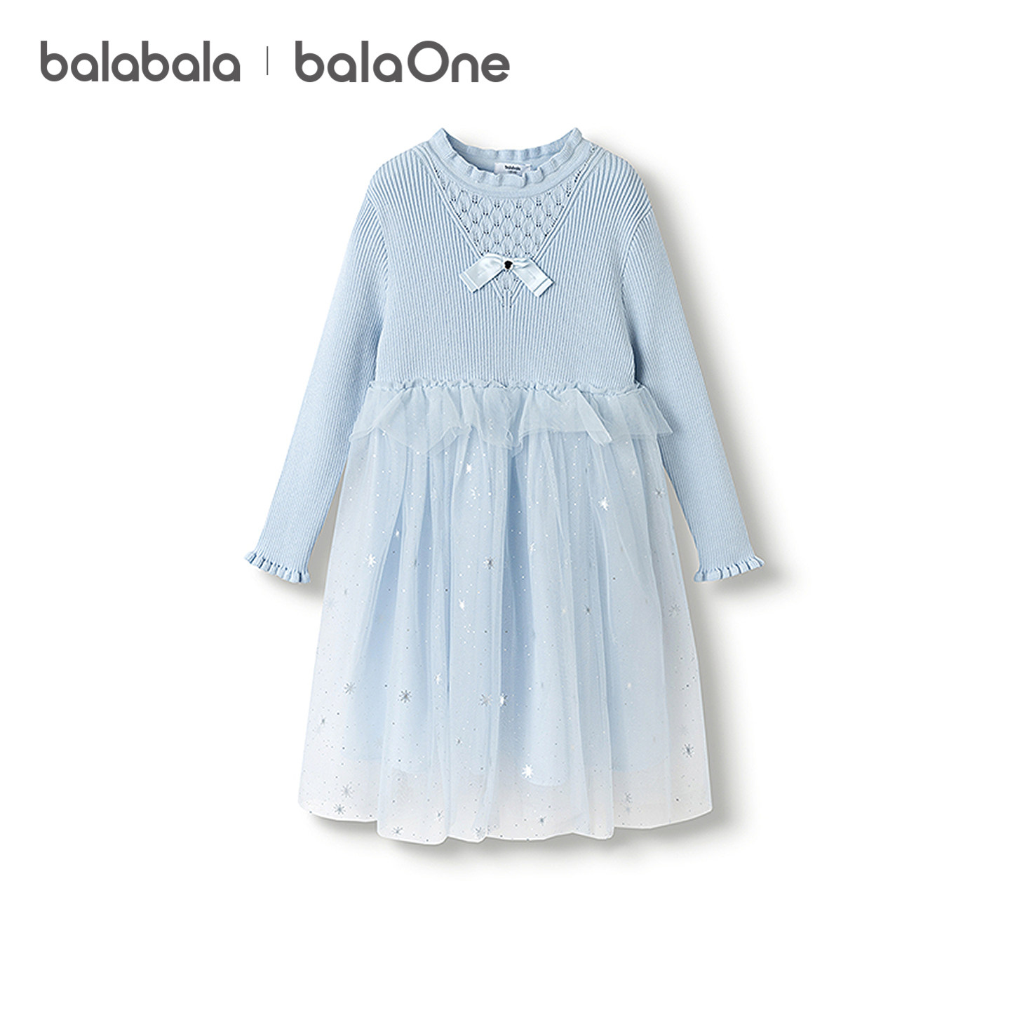 巴拉巴拉童装儿童针织连衣裙女童2026秋冬装新款公主拼接网纱裙子