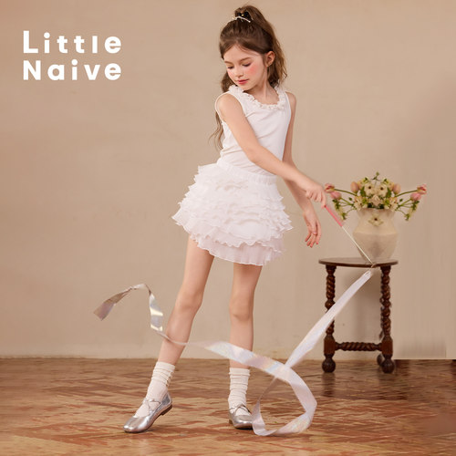Little Naive儿童蓬蓬半身裙夏季新款洋气白色裙裤儿童公主短裙 - 图0