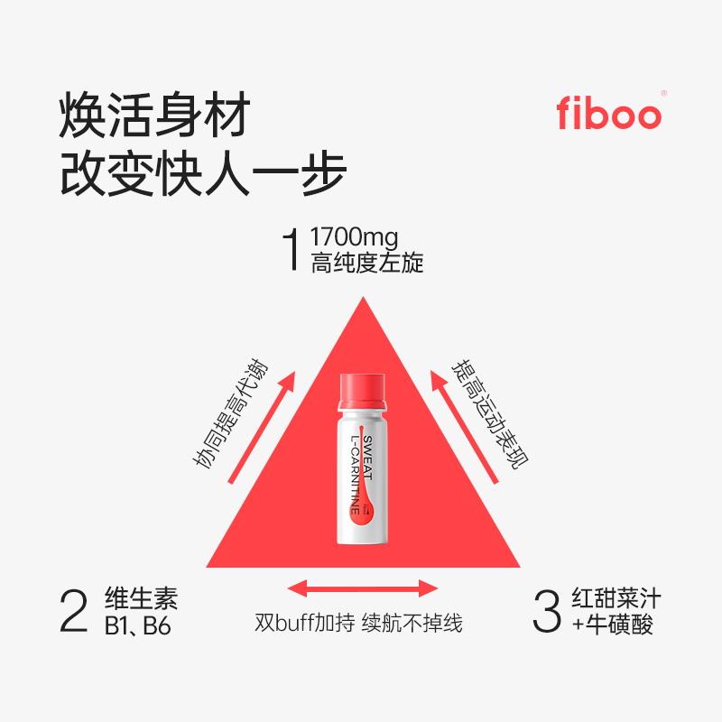 fiboo左旋肉碱运动饮料左旋十万正品运动补剂便携装女60ml*12支 - 图1