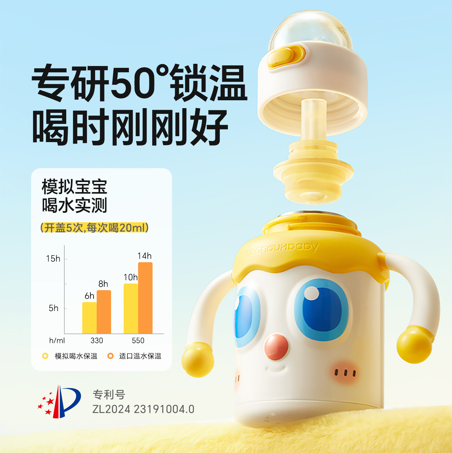 143.8/330ml，皇宠婴幼儿大眼萌保温杯