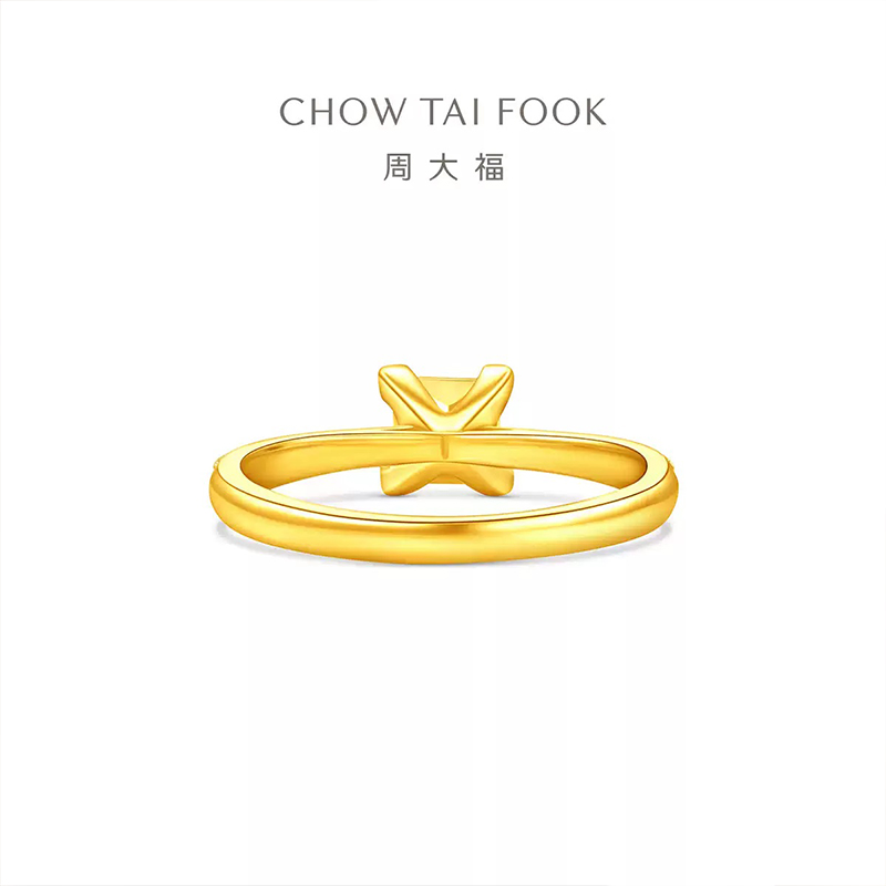 新款周大福方形公主方四爪足金黄金钻石造型戒指计价EOF1533求婚 - 图1