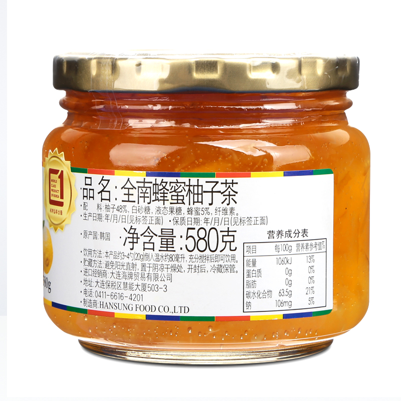 全南 韩国进口蜂蜜柚子茶580g 颗粒果肉方便聚餐维C冲泡饮品 - 图3