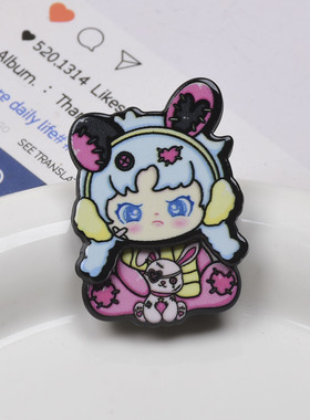 卡通暗黑风少女醋酸双层贴饰品配