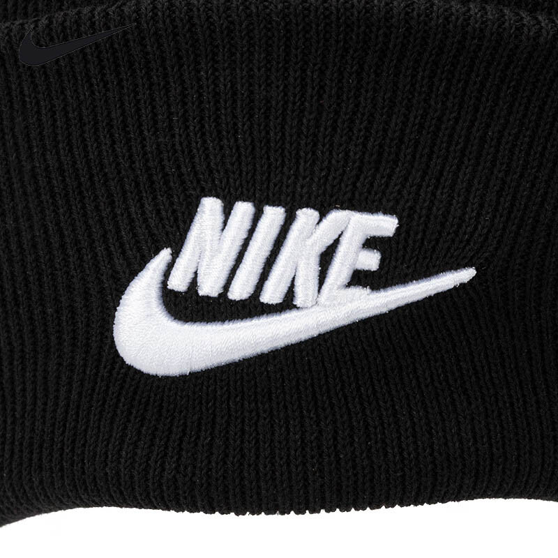 Nike耐克帽子冬季新款黑色简约休闲保暖翻边针织毛线帽FB6528-010