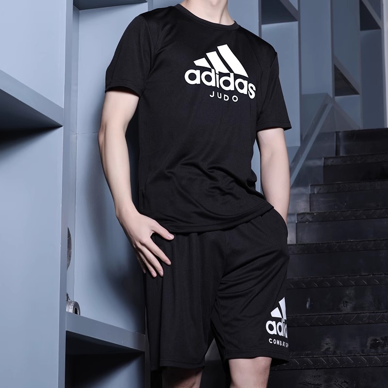 adidas阿迪达斯运动套装男 夏新款休闲宽松跑步短袖t恤短裤两件套