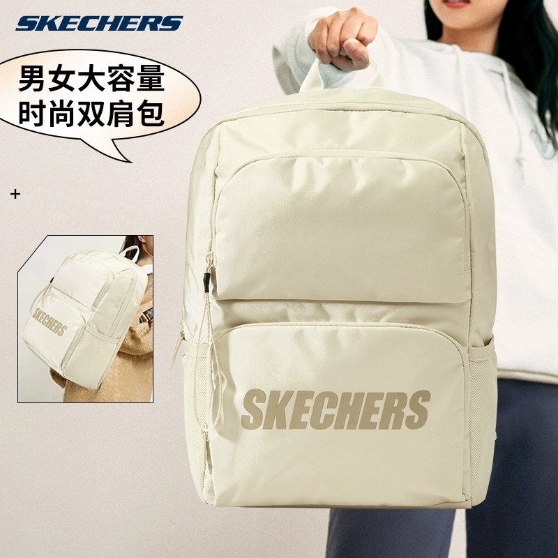 Skechers斯凯奇双肩包女大学生高中书包运动通勤电脑包男超轻背包-图0