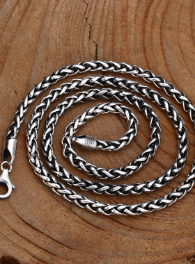 925纯银泰银麻花项链复古做旧毛衣链男女潮百搭锁骨链小红书同款