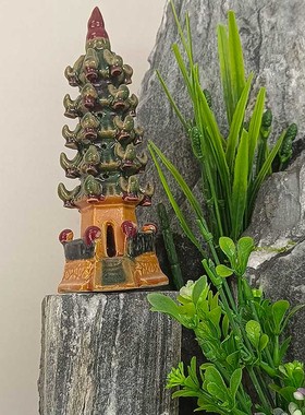 中式园林真石假山流水陶瓷小摆件