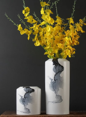 水墨创意陶瓷新中式花瓶简约个性家居软装装饰品摆件青花瓷