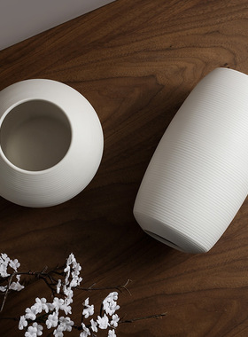 贝汉美侘寂风创意客厅干花插花花器白色拉丝陶瓷花瓶摆件家居饰品