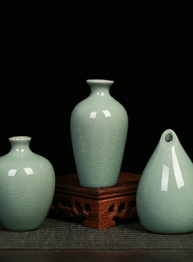 迷你摆件创意家居色釉陶瓷小花瓶水培绿植哥窑花器干花插花香薰