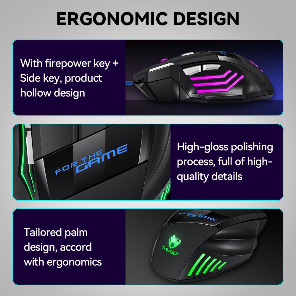 T-WOLF Thunderwolf M1 gaming mouse wired e-sports mechanical luminous boy big mouse 7-button mouse factory