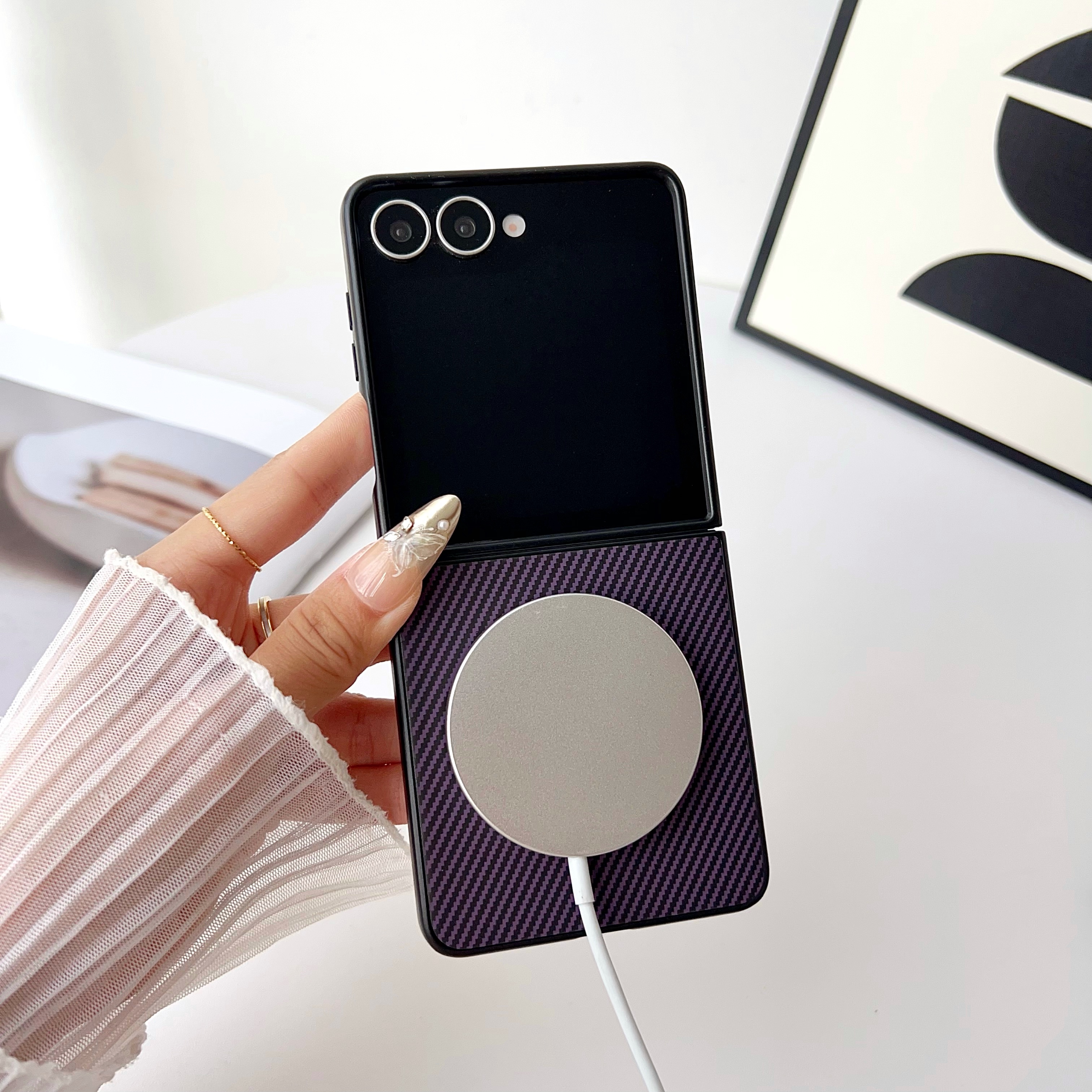 适用三星 Zflip7碳纤纹纹磁吸折叠手机壳Z fold7 fold6 fold5高级感magsafe防摔flip3 4 5 6保护套Galaxy批发 - 图2