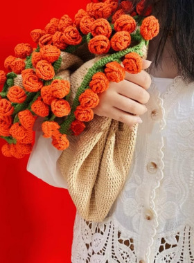 玫瑰花束毯子手工编织diy材料包毛线团钩织花朵毛毯花勾针铃兰花