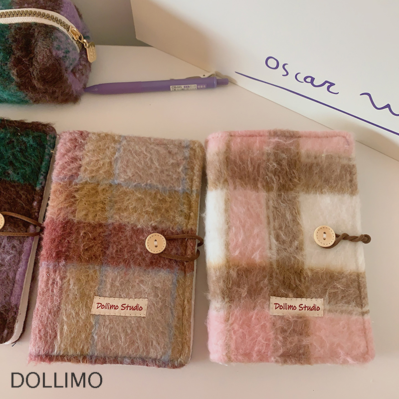 Do家 活页手账本 微醺格纹暖fufu长绒绒手帐本记事本 可爱ins风A5A6笔记本子布艺盖章活页本旅游 - 图3