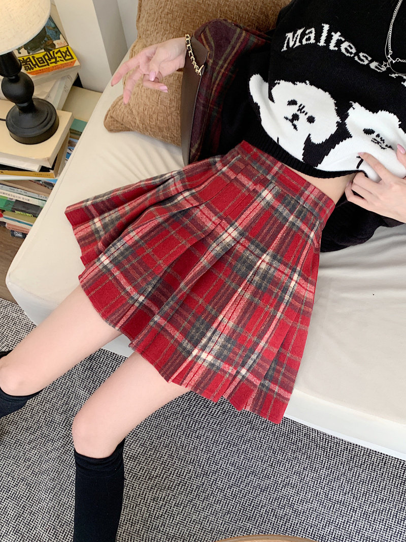 大码毛呢格子半身裙女胖mm松紧腰学院风短裙包臀a字百褶裙秋冬季,淘宝优惠券,粉丝福利购,淘宝优惠卷