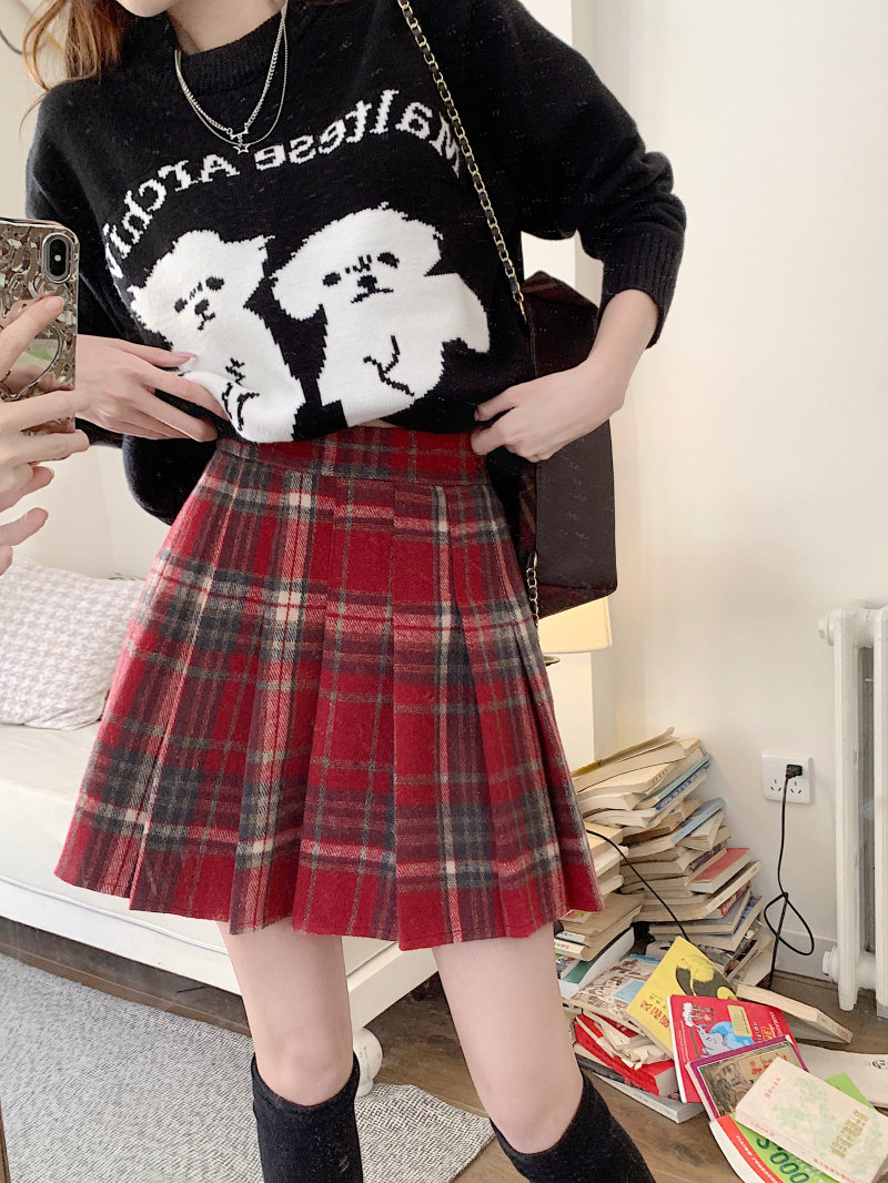 大码毛呢格子半身裙女胖mm松紧腰学院风短裙包臀a字百褶裙秋冬季,淘宝优惠券,粉丝福利购,淘宝优惠卷