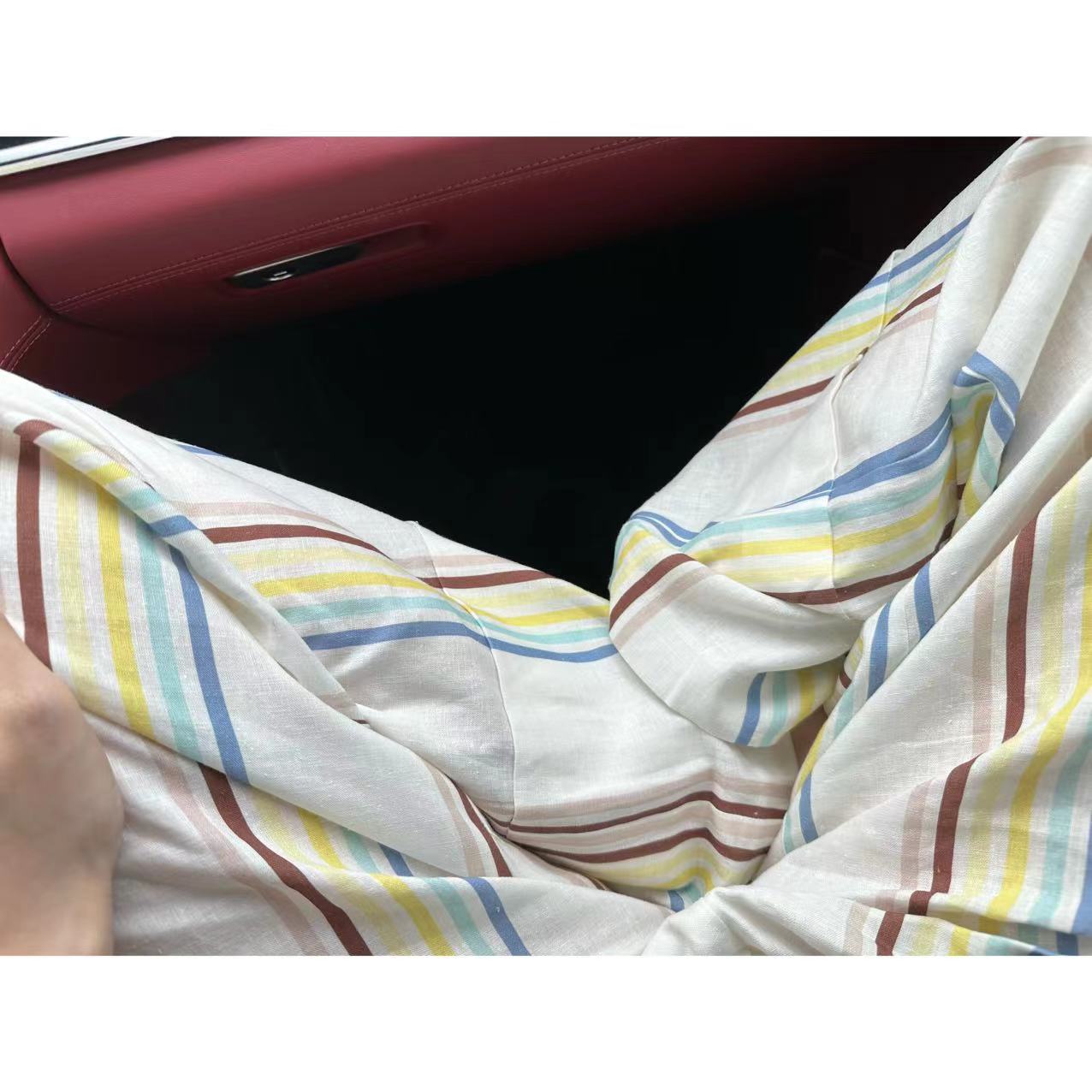 现货~ 一眼爱！hi~d水洗阳光彩色条纹亚麻套装 背心/卷边阔腿裤 - 图3