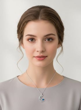 knn-1244欧美小众设计感月亮锆石项链女卡漫其跨境简约高级感吊坠