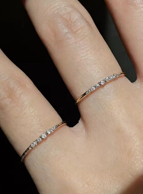 韩系素圈细款星河闪钻戒指女轻奢高级感小众设计食指戒开口批发