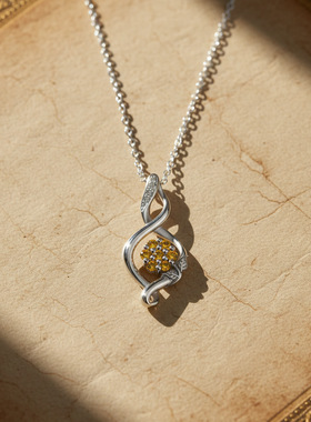 田园风高级感镶钻吊坠项链女knn-674卡漫其跨境首饰轻奢小众侧链