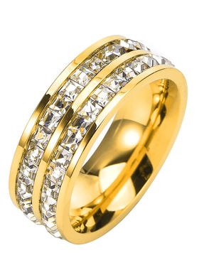 男女满天星戒指 单双圈钛钢不掉色镶钻情侣对戒戒指不掉色