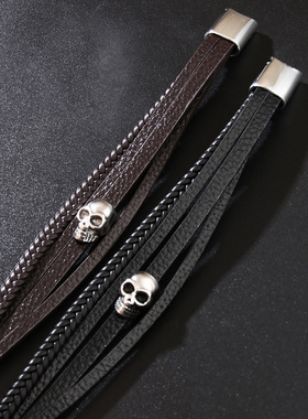 亚马逊跨境爆品骷髅手链朋克风邪恶骷髅头手镯合金磁扣骷髅头手链