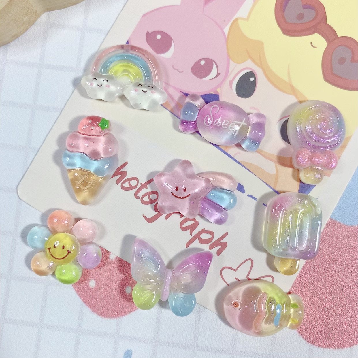 可爱彩虹星星糖果 透色树脂配件儿童手工diy奶油胶发夹手机壳材料,淘宝优惠券,粉丝福利购,淘宝优惠卷