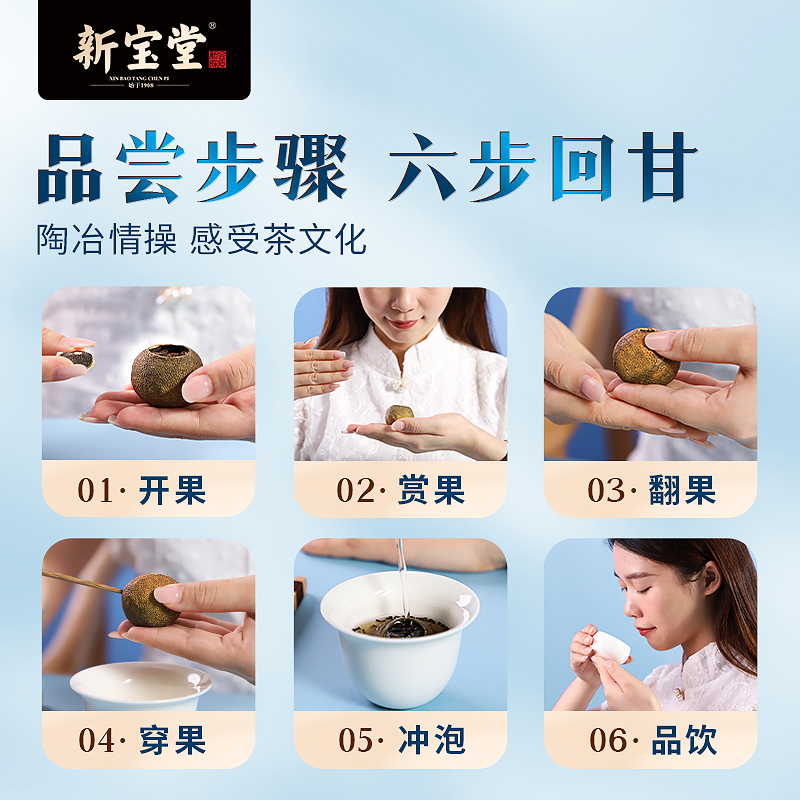 新宝堂官方小青柑柑普茶蓝罐礼盒新会小青柑250克
