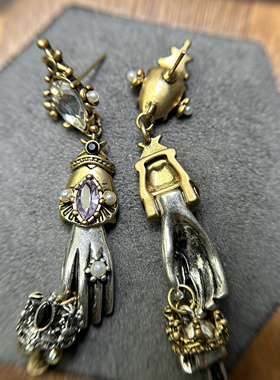 骷髅头耳环复古Vintage中古宫廷风鬼手系列哥特皇冠不规则耳环
