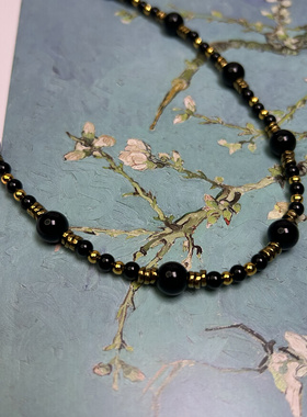 复古黑金黑玛瑙项链轻奢小众法式颈链高级感锁骨链女款2024新款