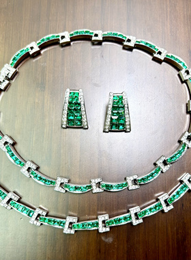 时尚大气绿色水晶手饰女锆石手链饰品镀白金水晶女士项链套装