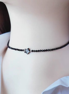 14k包金天然黑色尖晶石锁骨链贝壳星星颈链女夏不掉色小众设计ins