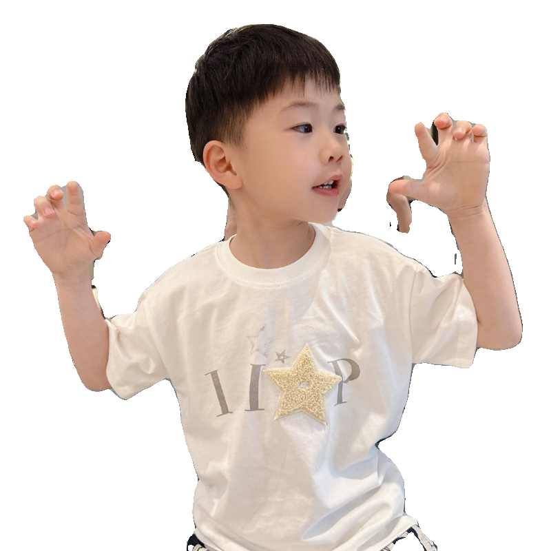 毛巾绣五角星短袖T恤圆领套头宽松上衣男女童宝宝1-14岁亲子夏装,淘宝优惠券,粉丝福利购,淘宝优惠卷