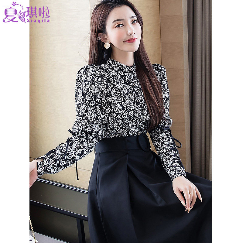 秋装新款复古港味立领气质长袖衬衫 夏琪啦衬衫