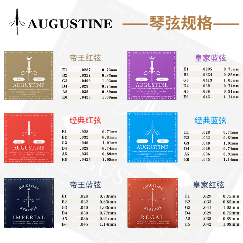 奥古斯丁AUGUSTINE 古典吉他弦尼龙琴弦经典红弦高音低音张力一套 - 图2