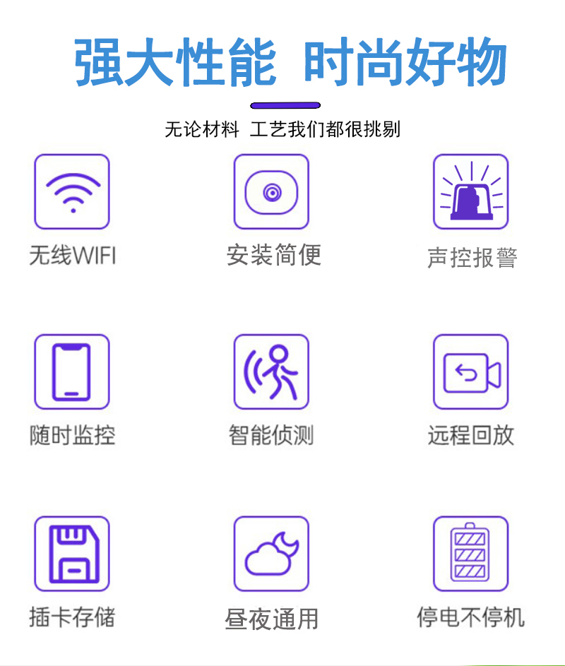 无线家用智能Wifij监控器免插电免布线夜视高清摄像头 - 图1