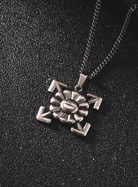 潮ins街头嘻哈表情包笑脸国潮太阳花地图石男女不锈钢锁骨链项链