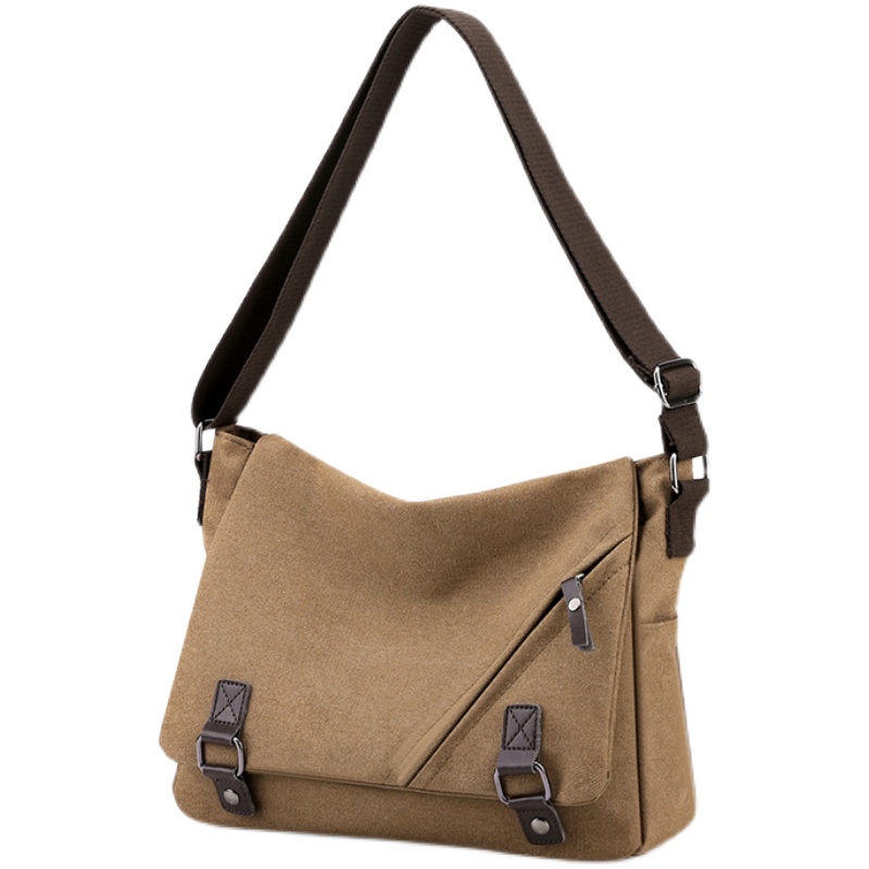 帆布男包休闲百搭单肩包时尚复古男士斜挎包邮差包男式背包商务包 - 图3