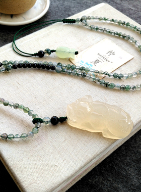 天然玉髓木兰花吊坠毛衣链项链女