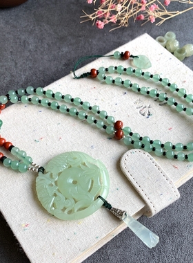 新款东陵玉岫玉佩毛衣链长款包邮