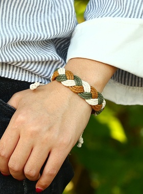 新款彩色麻绳情侣手链民族风手工编织手链简约韩版小清新学生