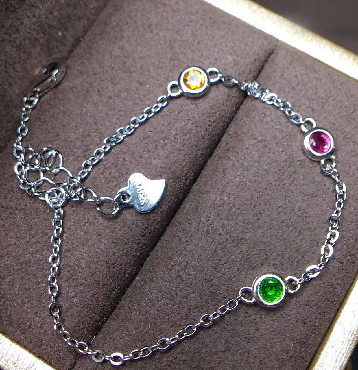 新款925纯银代镶碧玺裸石手链空托 凰丽尔手链