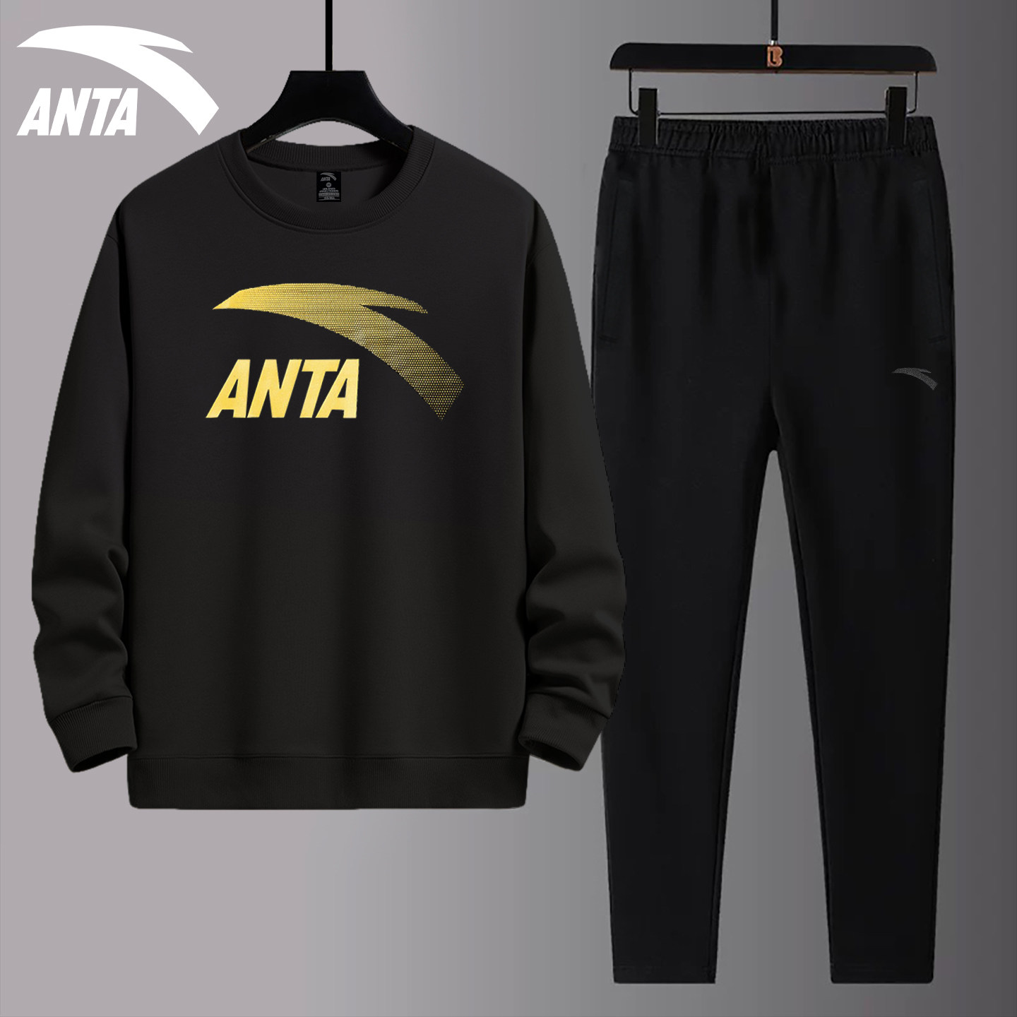 安踏休闲套装男士秋季圆领印花卫衣宽松运动裤2025新款潮流运动服,淘宝优惠券,粉丝福利购,淘宝优惠卷