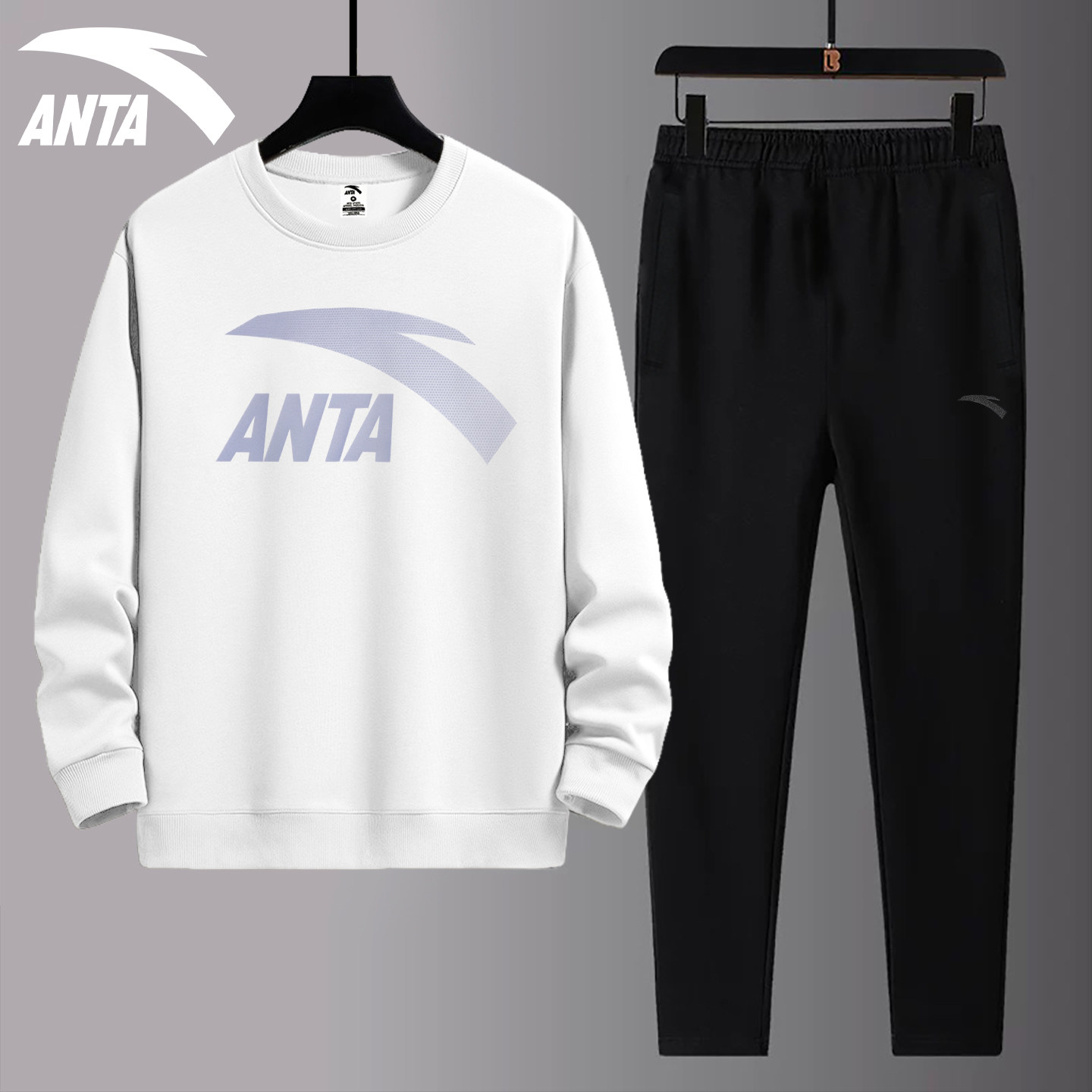 安踏休闲套装男士秋季圆领印花卫衣宽松运动裤2025新款潮流运动服,淘宝优惠券,粉丝福利购,淘宝优惠卷