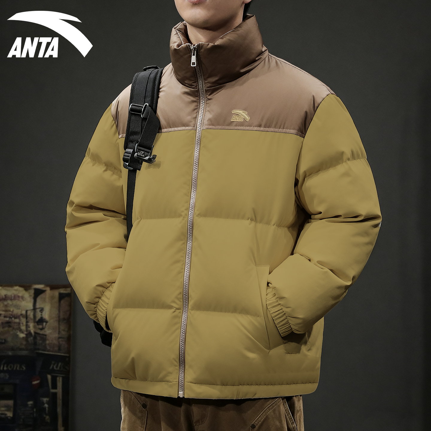 王一博同款安踏羽绒服男保暖2025冬季新款面包服立领简约大码外套 - 图2