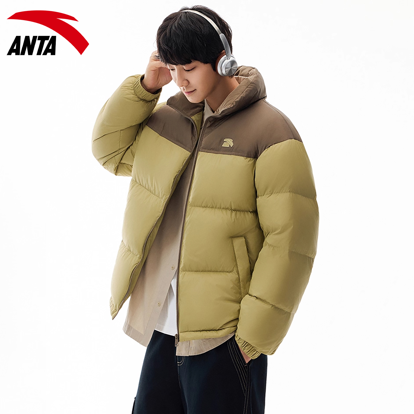 王一博同款安踏羽绒服男保暖2025冬季新款面包服立领简约大码外套 - 图0