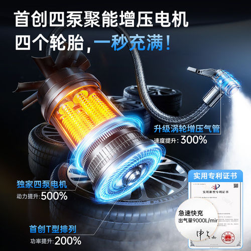 车载充气泵双缸高压便携式带测胎压大功率电动车用汽车轮胎打气泵 - 图0